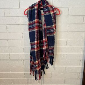 #8539 SIMONETTA BLUE RED CHECKERED TARTAN CASHMERE SCARF 29X70